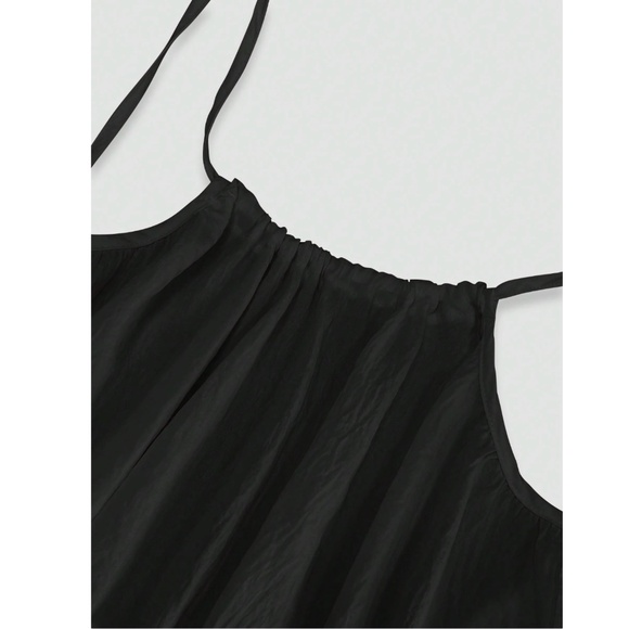 Loose Fitting Black Backless Drawstring Cami Long Maxi Dress - Picture 4 of 7